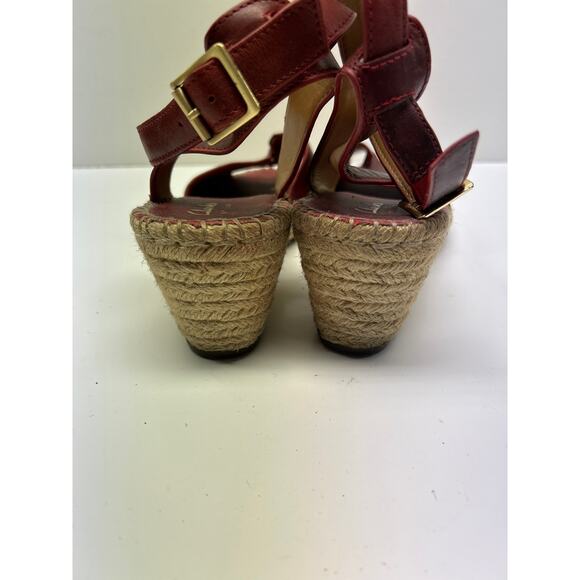 Clarks Artisan Women’s Espadrilles Red Wedge Heels Ankle Strap Buckle 9M - Picture 4 of 5